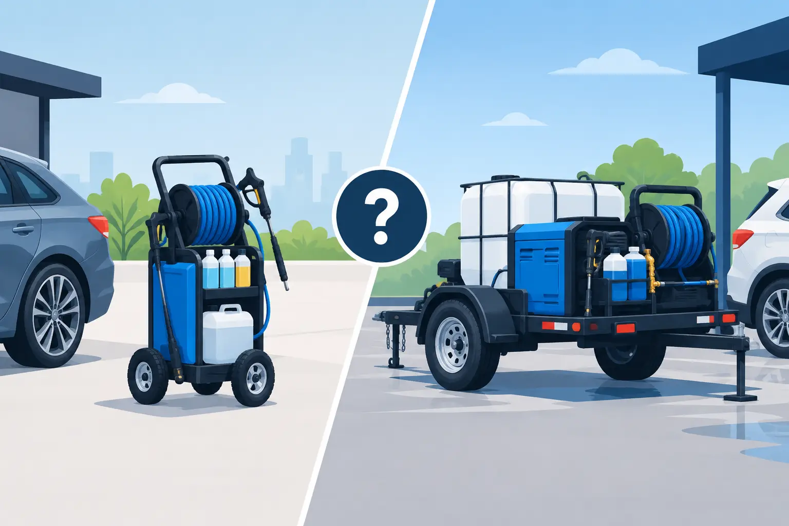 ¿Carrito compacto o remolque para autolavado?