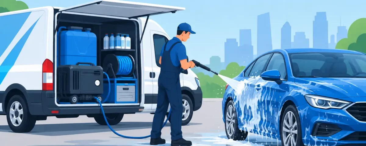 Sistema listo para operar de auto lavado móvil
